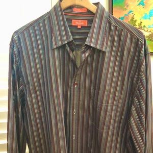 Faconnable Burgundy Striped Long Sleeved Shirt size XL